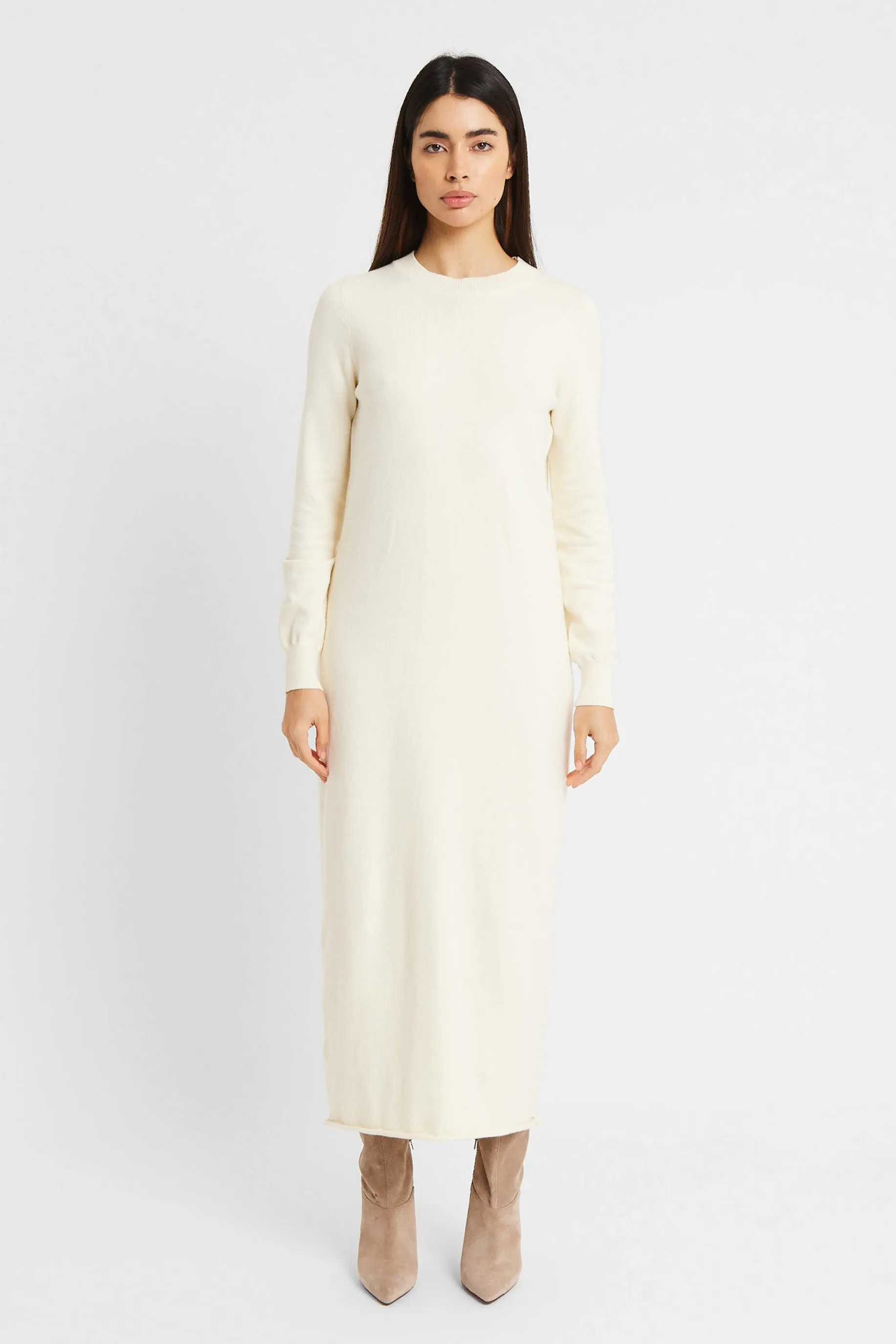 Cashmere Blend Column Maxi Dress - Cream