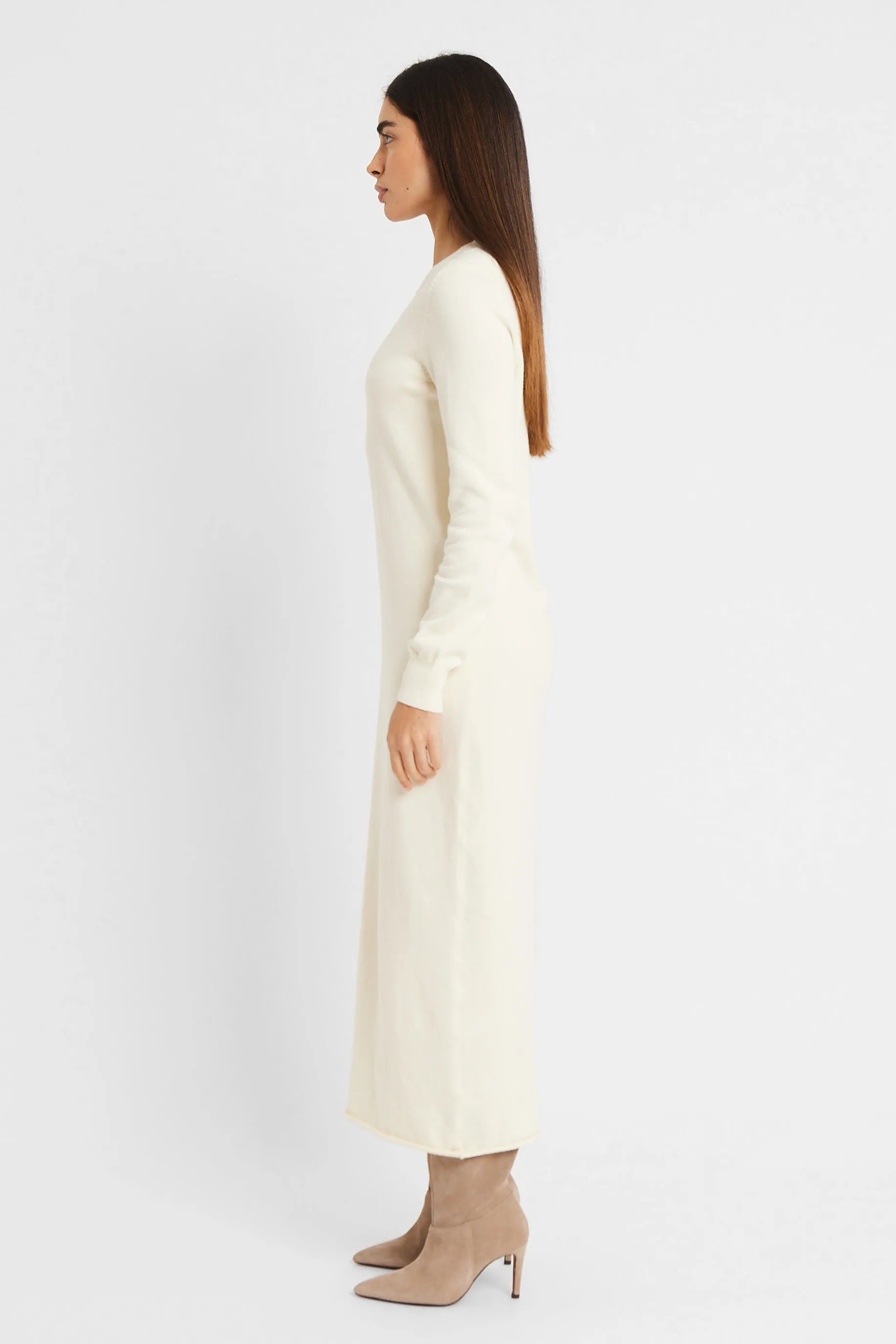 Cashmere Blend Column Maxi Dress - Cream