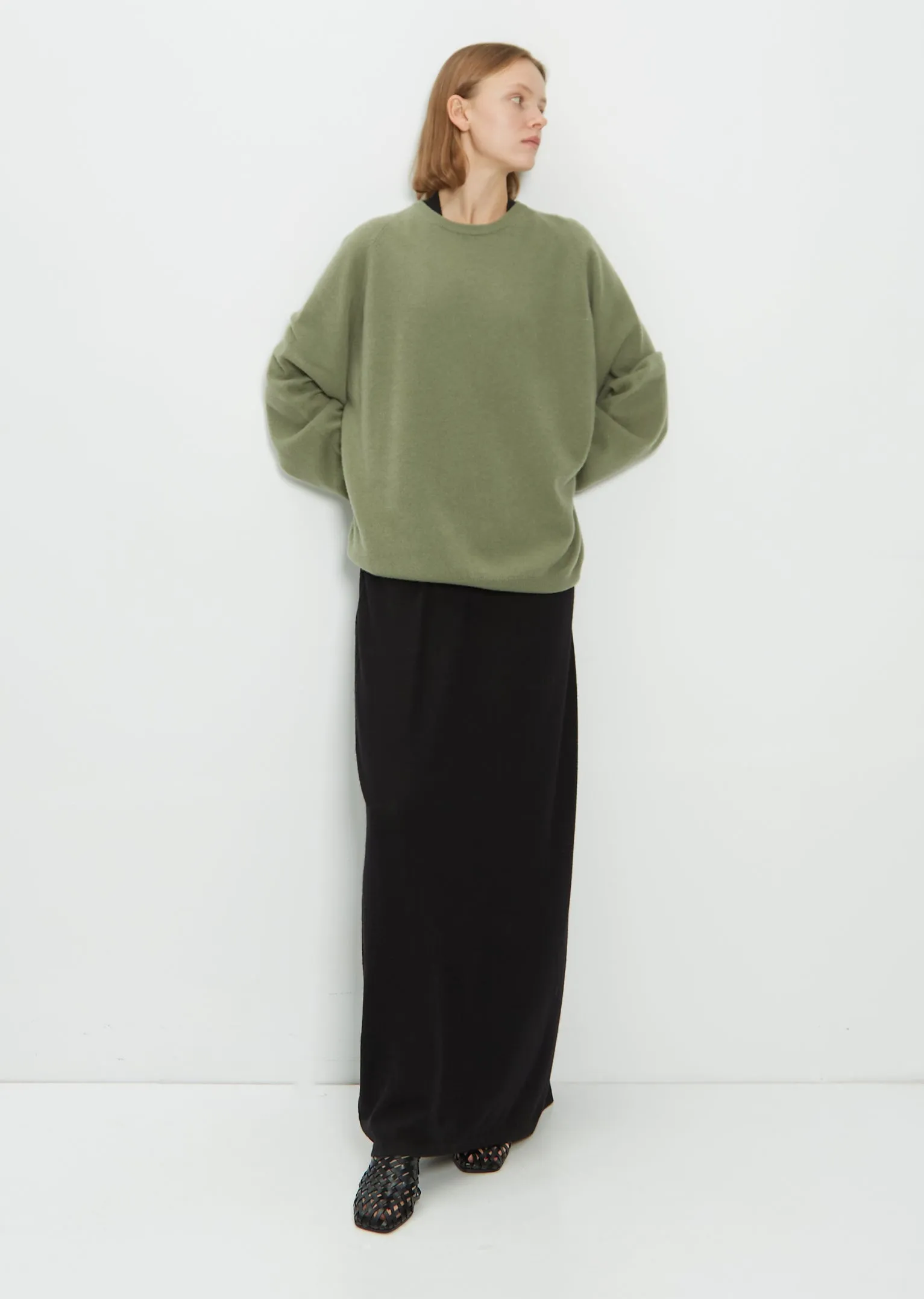 Cashmere Boyfriend Round Neck — Light Kale