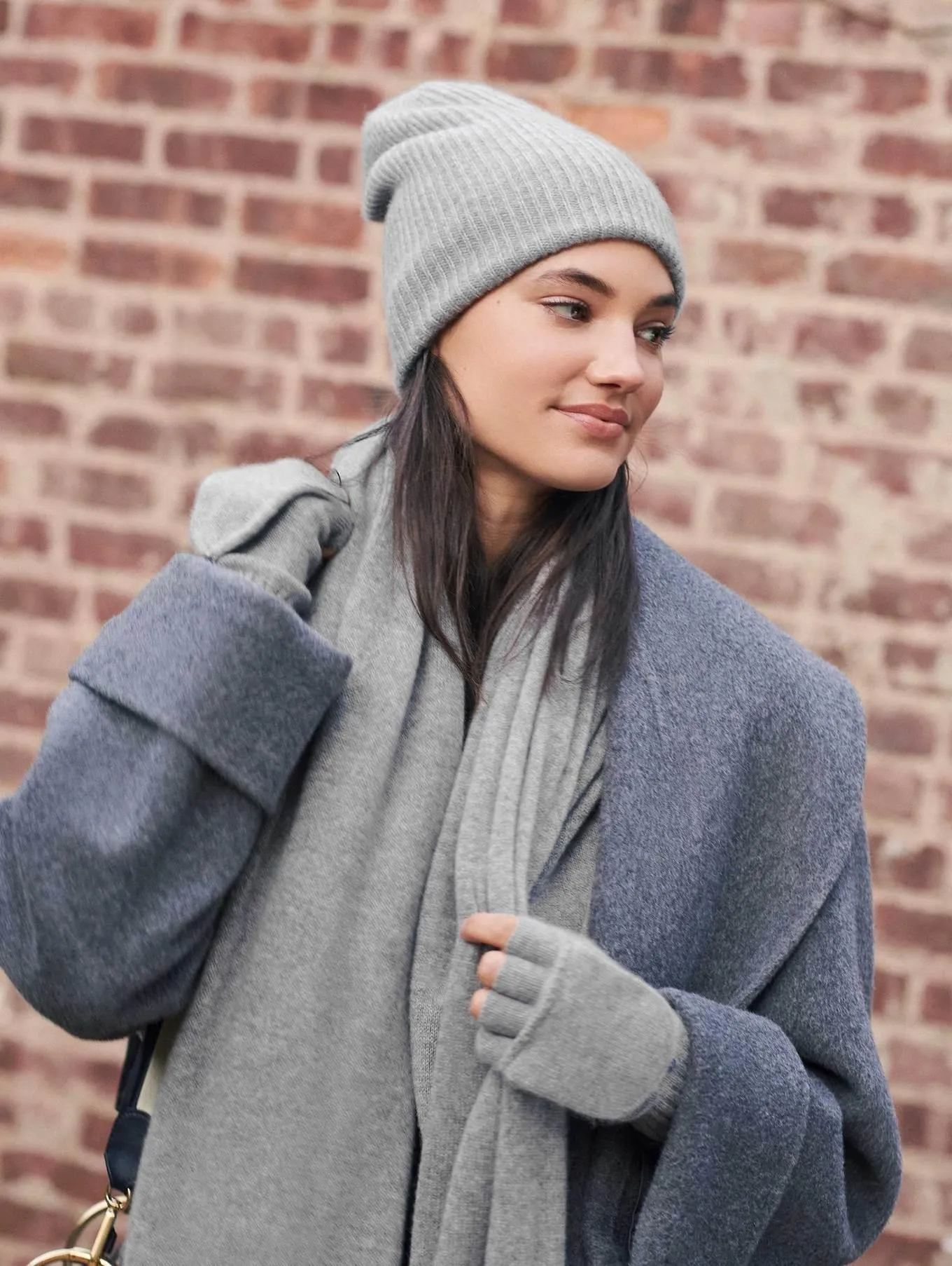 Cashmere Plush Rib Beanie (Grey Heather)