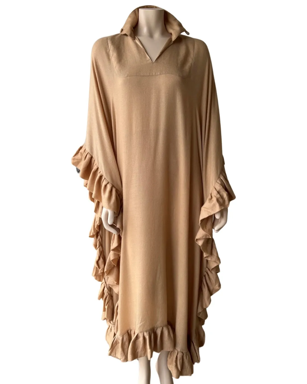 CASHMERE WOVEN RUFFLE CAFTAN