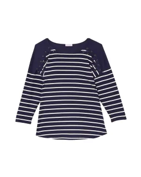 Cerys 3/4 Sleeve Blouse with Solid Contrast | Navy / Ivory