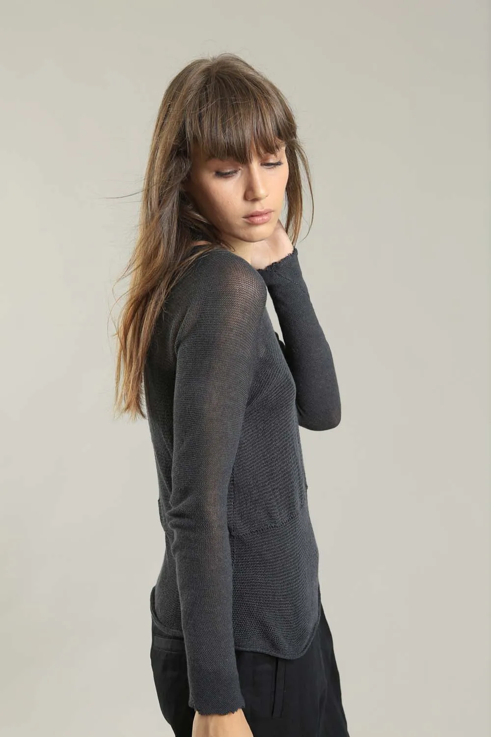 Charcoal long sleeves round neck Cross Soy shirt