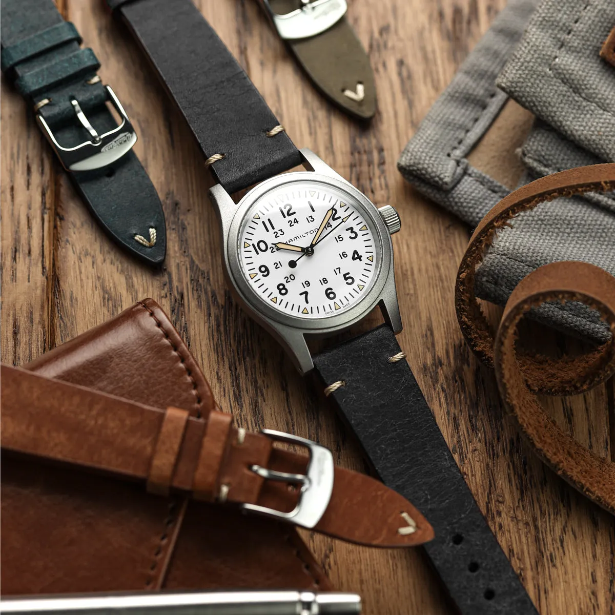 Charlbury V-Stitch Genuine Italian Leather Watch Strap - Ash Green