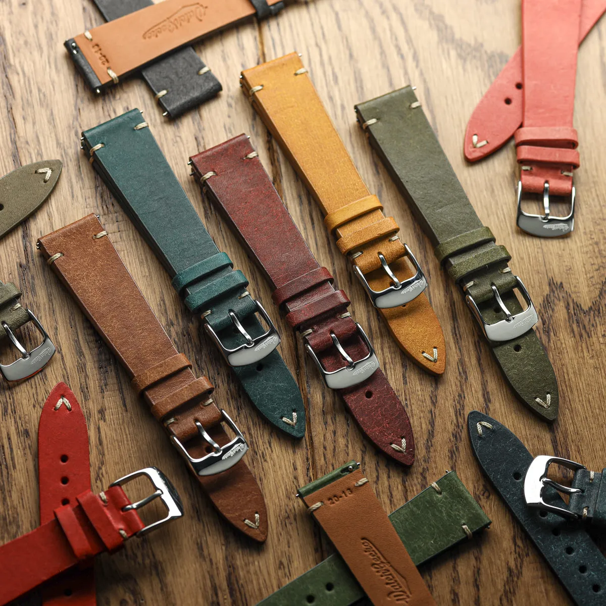 Charlbury V-Stitch Genuine Italian Leather Watch Strap - Ash Green