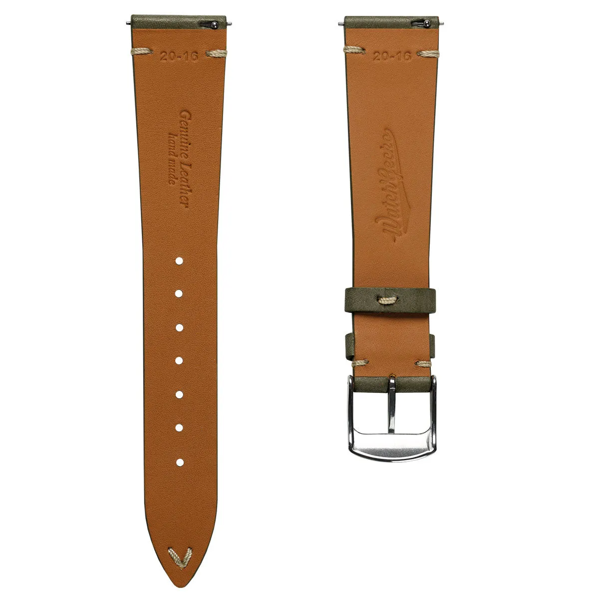 Charlbury V-Stitch Genuine Italian Leather Watch Strap - Ash Green