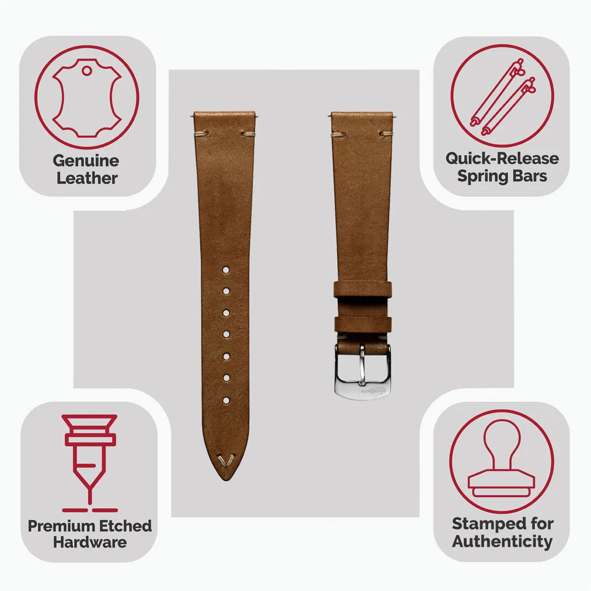 Charlbury V-Stitch Genuine Italian Leather Watch Strap - Light Brown