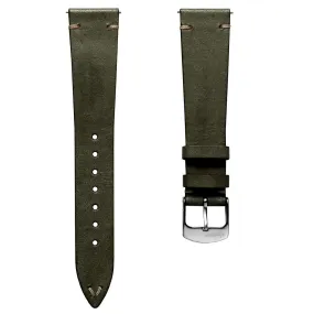 Charlbury V-Stitch Genuine Italian Leather Watch Strap - Olive Green