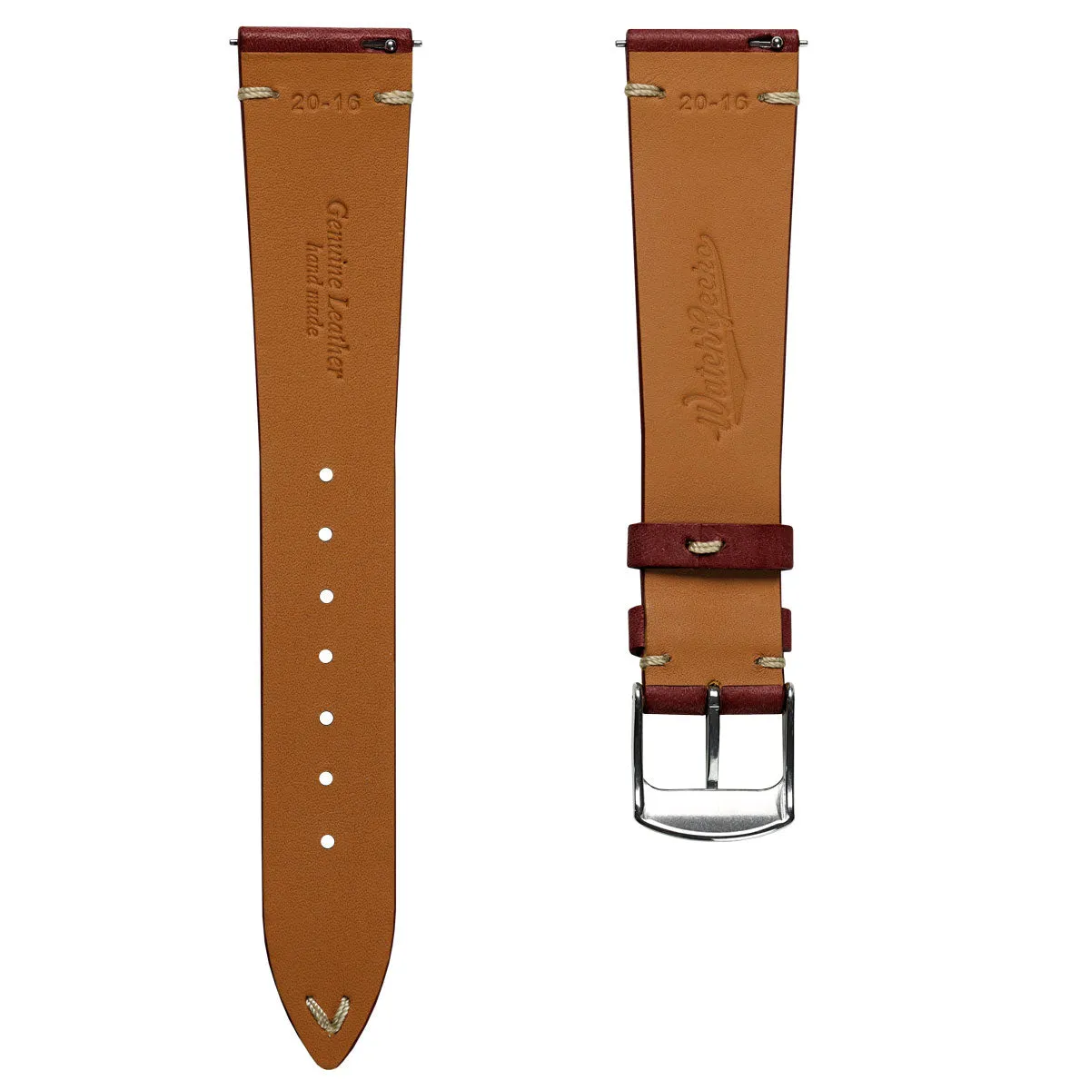 Charlbury V-Stitch Genuine Italian Leather Watch Strap - Vintage Red