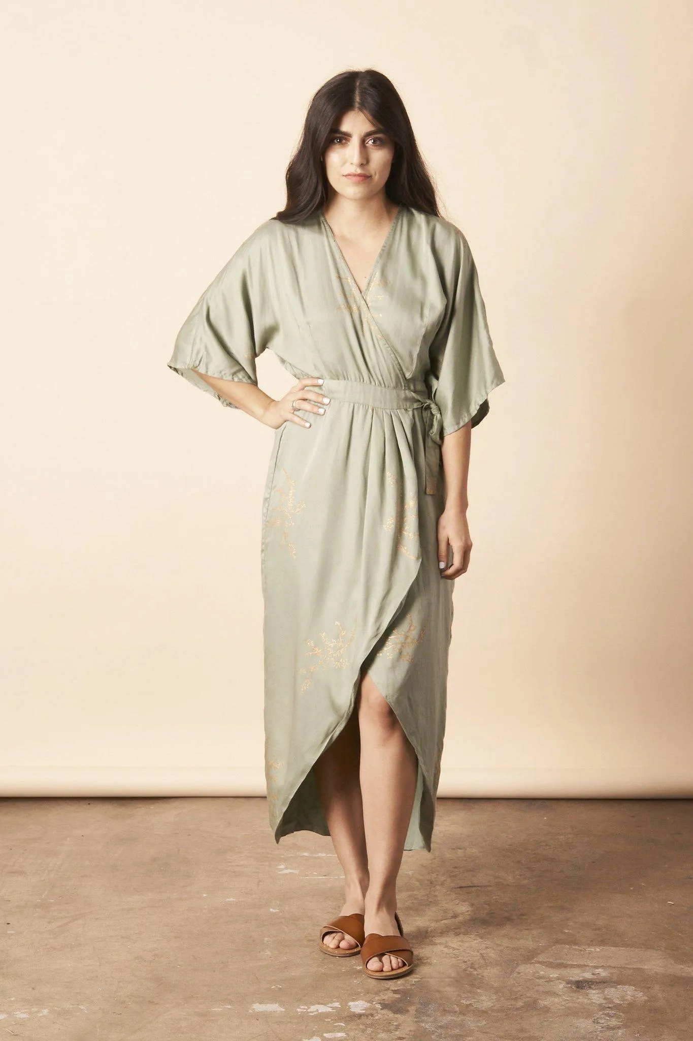 Cherry Blossom Maxi Wrap in Sage   Gold