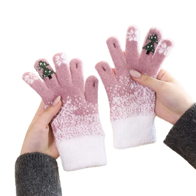 Christmas Tree Knit Full Finger Skiing Touchscreen Winter Glove