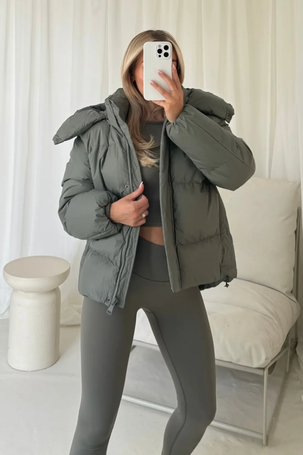 Clara khaki short puffer coat