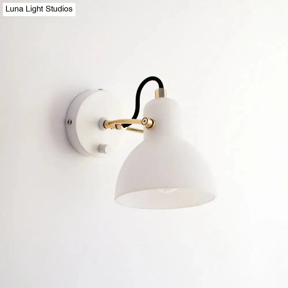 Contemporary Wall Lamp with Adjustable Arm and White Glass Dome