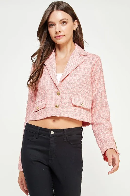 Coral Tweed Cropped Blazer Jacket