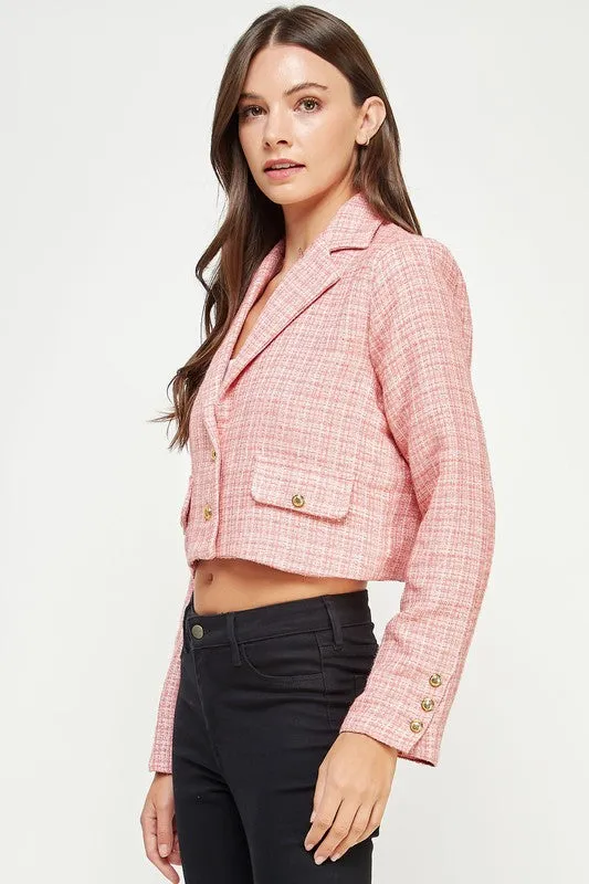 Coral Tweed Cropped Blazer Jacket