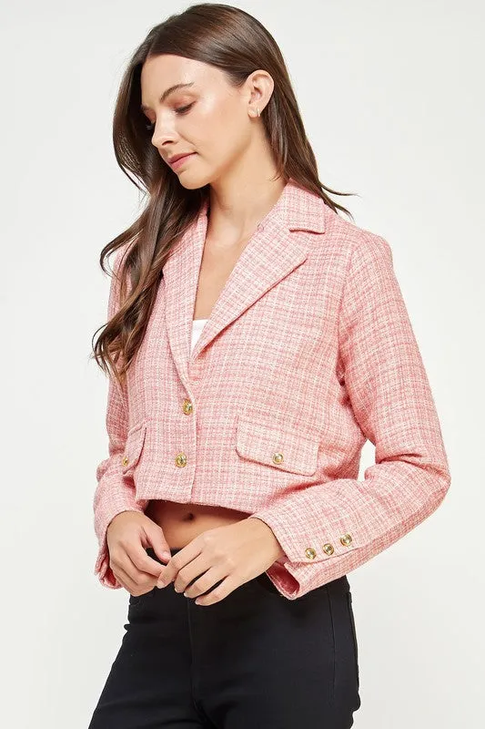 Coral Tweed Cropped Blazer Jacket