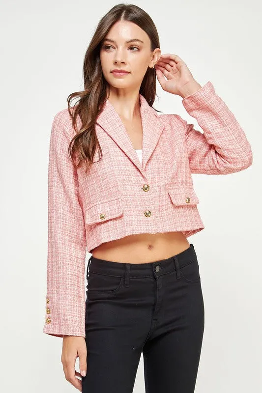 Coral Tweed Cropped Blazer Jacket