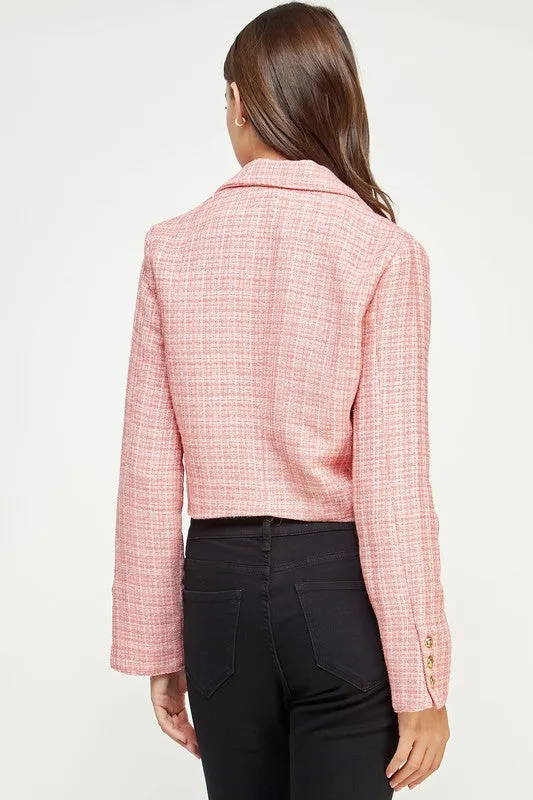 Coral Tweed Cropped Blazer Jacket