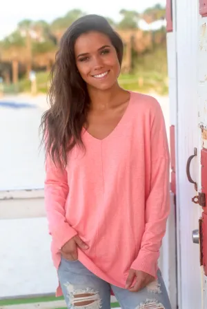 Coral V-Neck Sweater