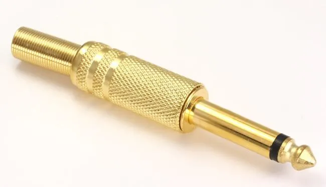 Deluxe Gold Plated 1/4" Mono Plug With Knurled Base & Tight Cable Strain Relief