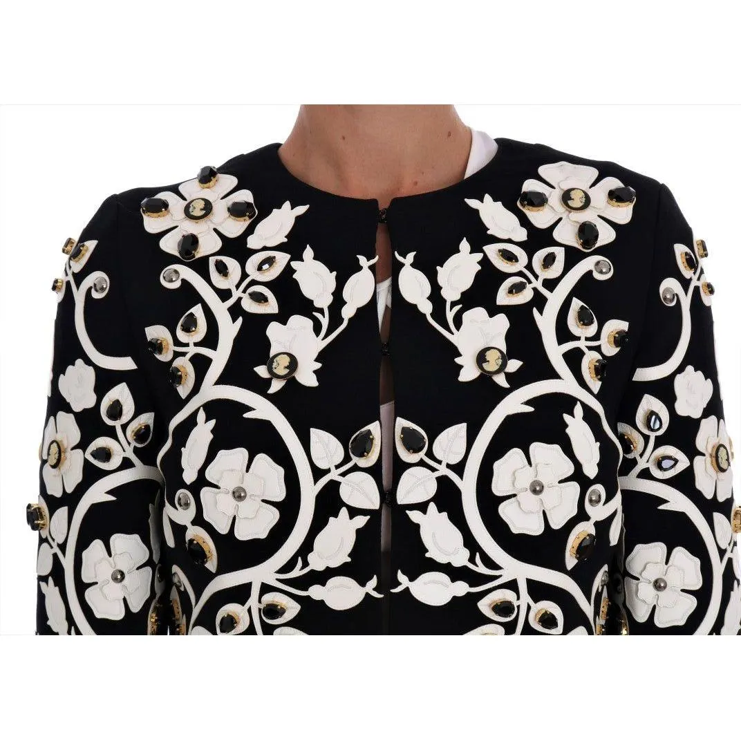 Dolce & Gabbana Floral Embroidered Crystal Wool Coat Jacket