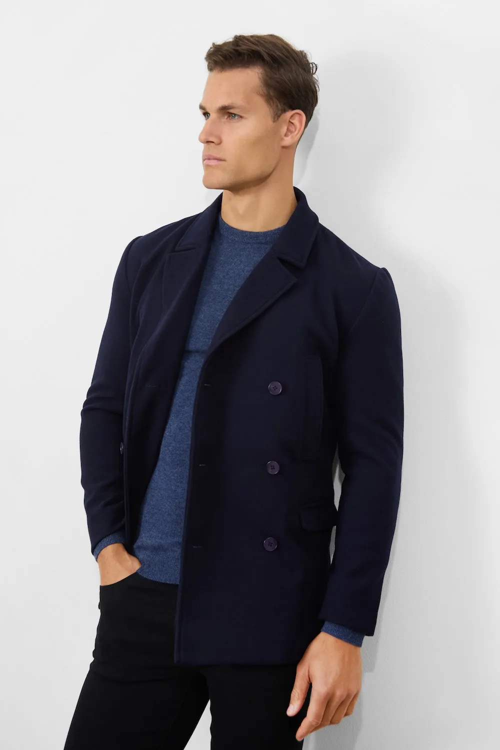 Double Breasted Peacoat in Navy