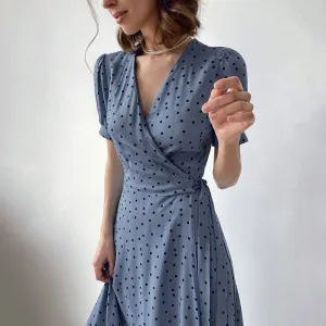 Dunnmall Elegant in Dot Wrap Midi Dress