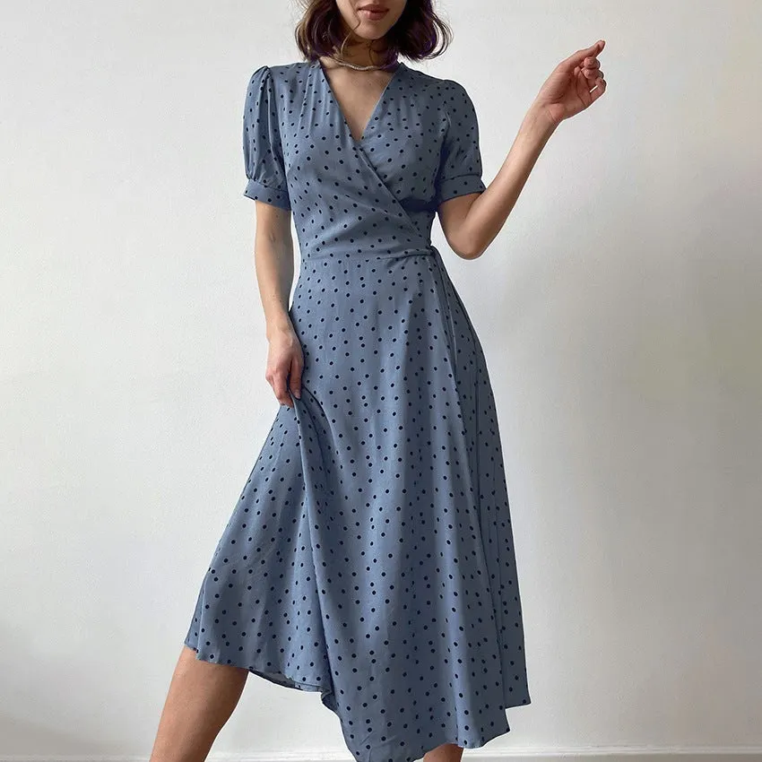 Dunnmall Elegant in Dot Wrap Midi Dress