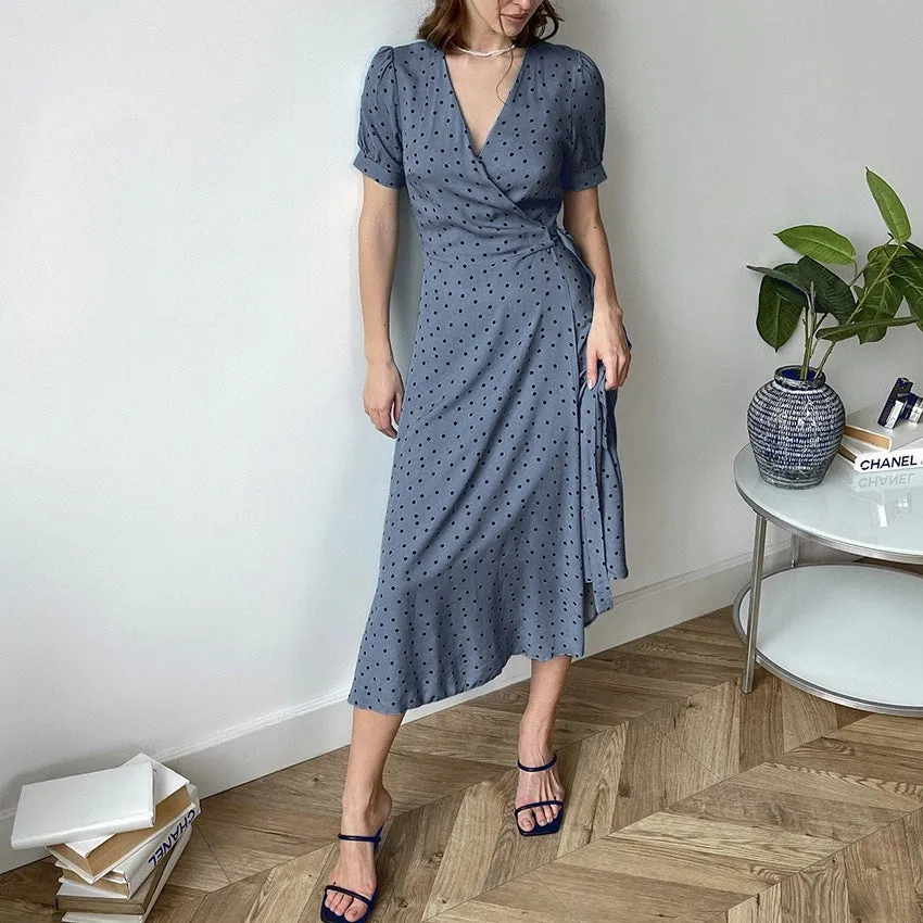 Dunnmall Elegant in Dot Wrap Midi Dress