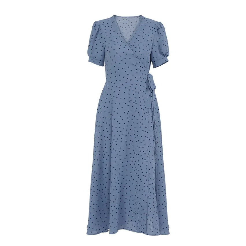 Dunnmall Elegant in Dot Wrap Midi Dress