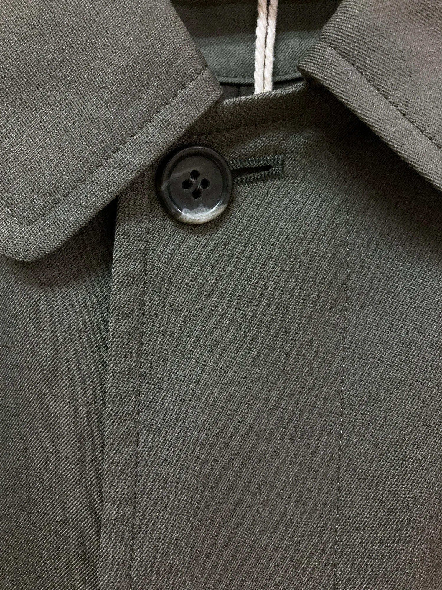 D'URBAN khaki grey wool silk covered placket mackintosh coat - S M L