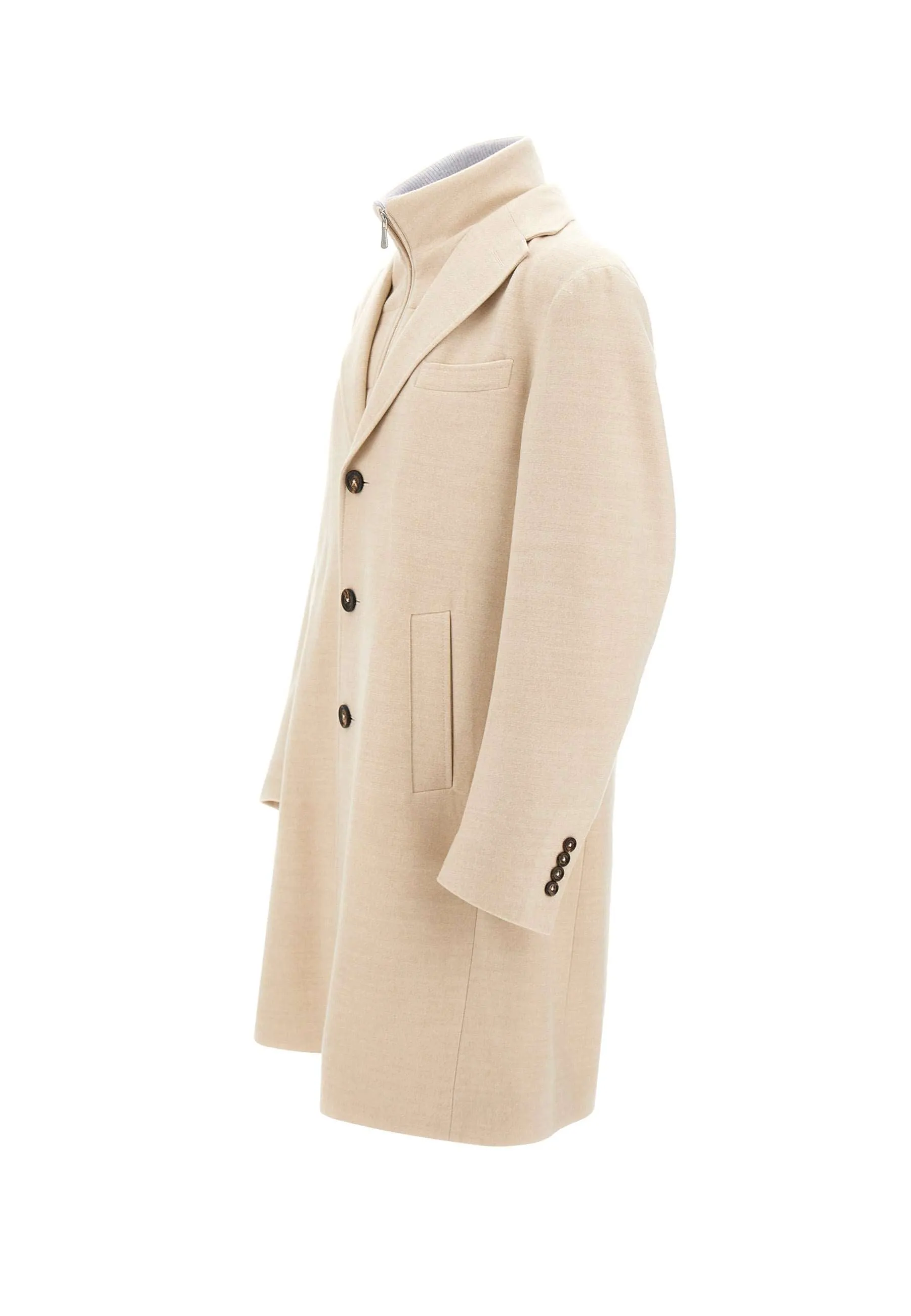 Ecru Wool Single-Breasted Coat