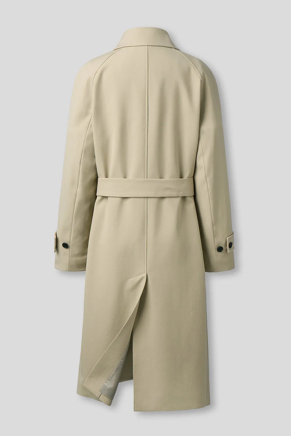 EDUARDO Trench Coat Women's Single-Breasted Belted Wool Blend with a Detachable Shirt Collar Flap.- Beige