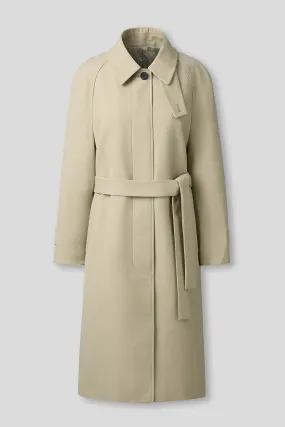 EDUARDO Trench Coat Women's Single-Breasted Belted Wool Blend with a Detachable Shirt Collar Flap.- Beige