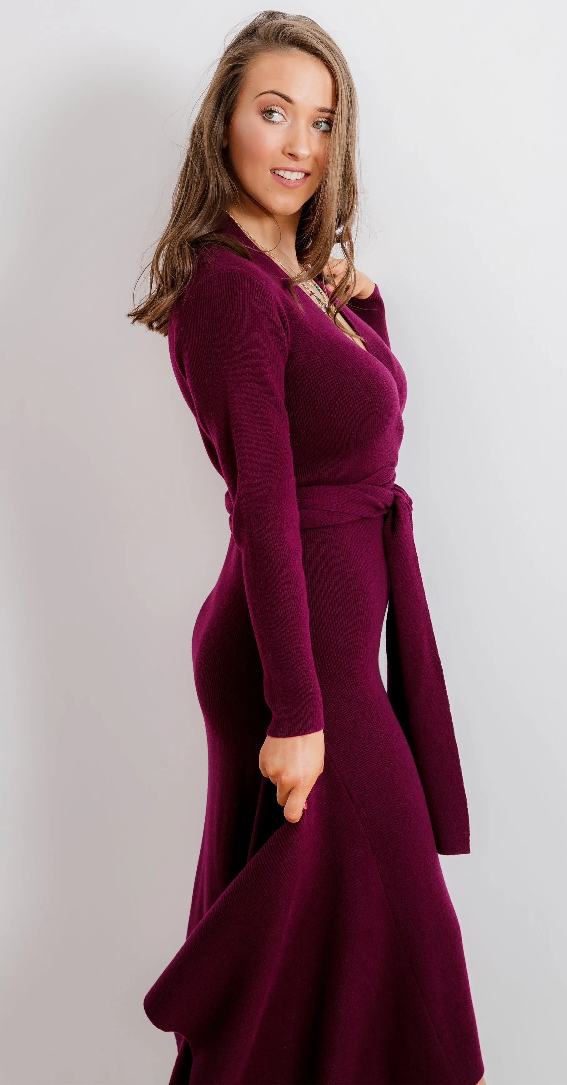 Eline Cashmere Blend Knitted Dress DRK289 Plum