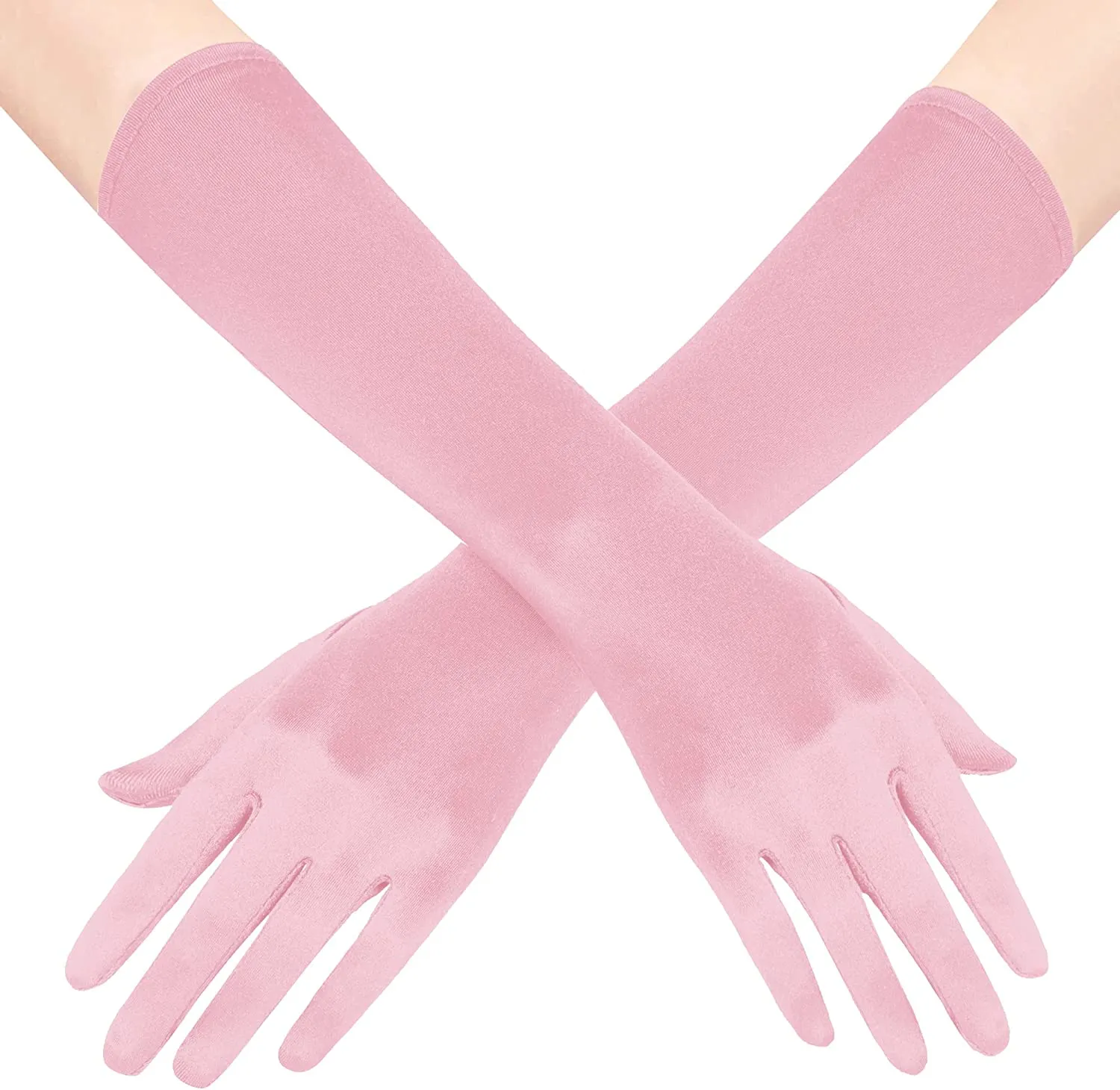 Fancydresswale hand Gloves for women for parties, long colourful satin hand cover 38 cm; Pink