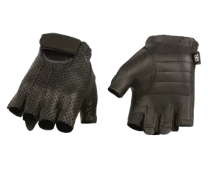 Fingerless Perforated Leather Riding Gloves