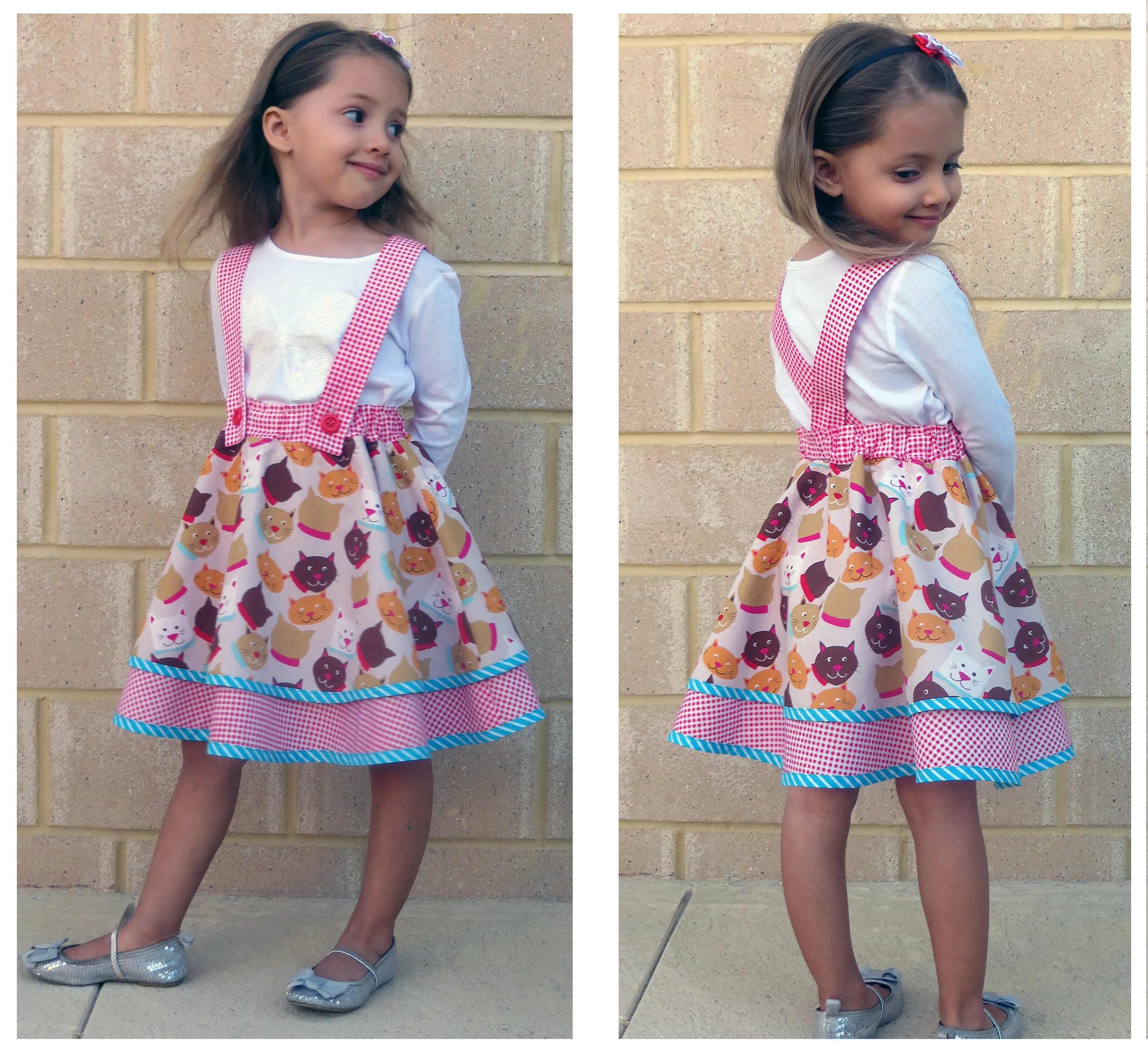 Flared skirt TOPSY SKIRT pdf sewing pattern with XMAS ANGEL applique sizes 1-12 years.