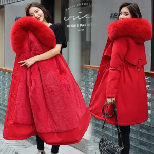 Fleece-Lined Thigh-Length Fur Collar Parka