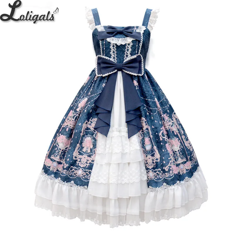 Flowery Fairyland ~ 2020 Vintage Printed Sleeveless Lolita Dress Midi Party Dress