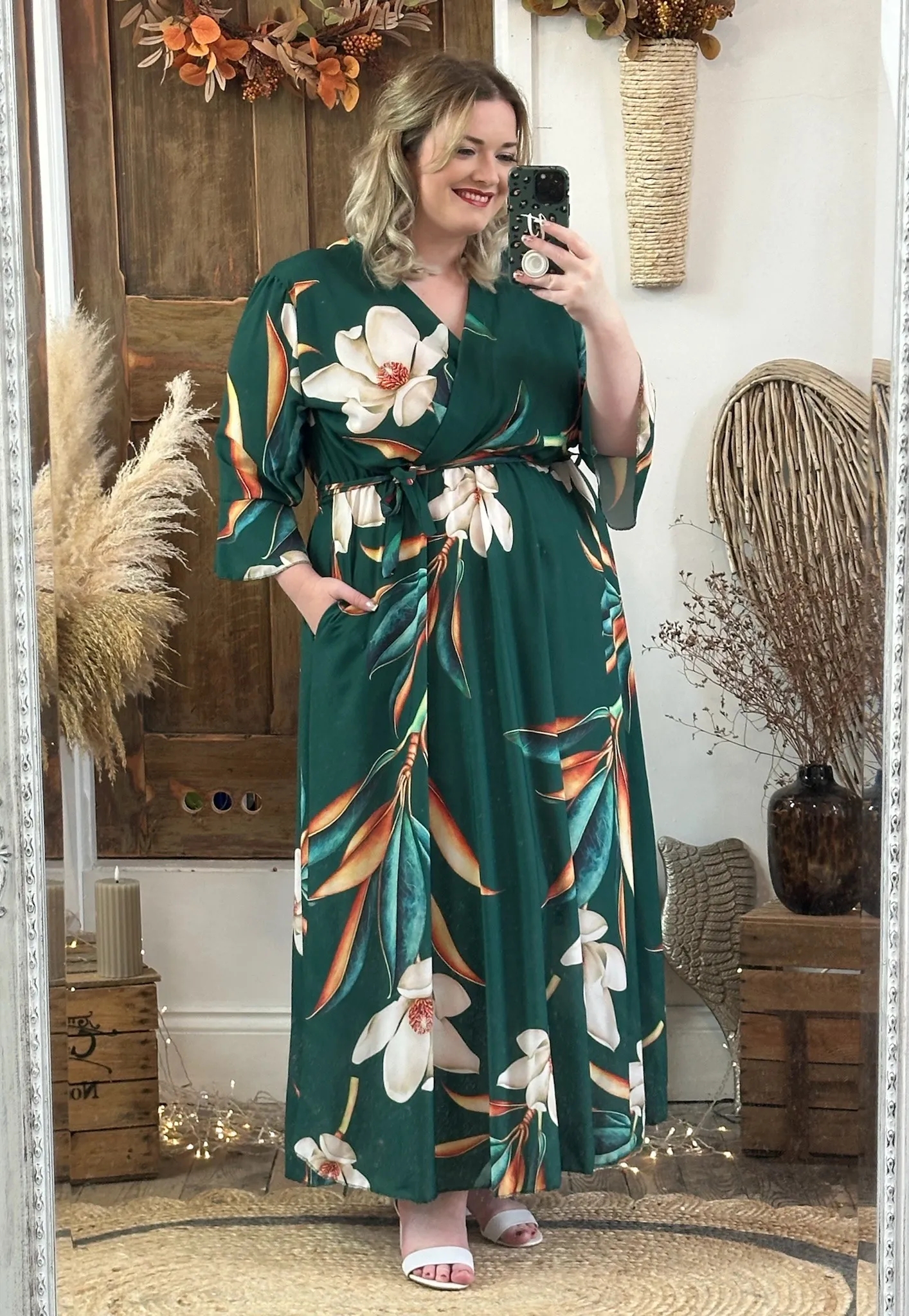 Forest Green Bold Floral Thea Dress