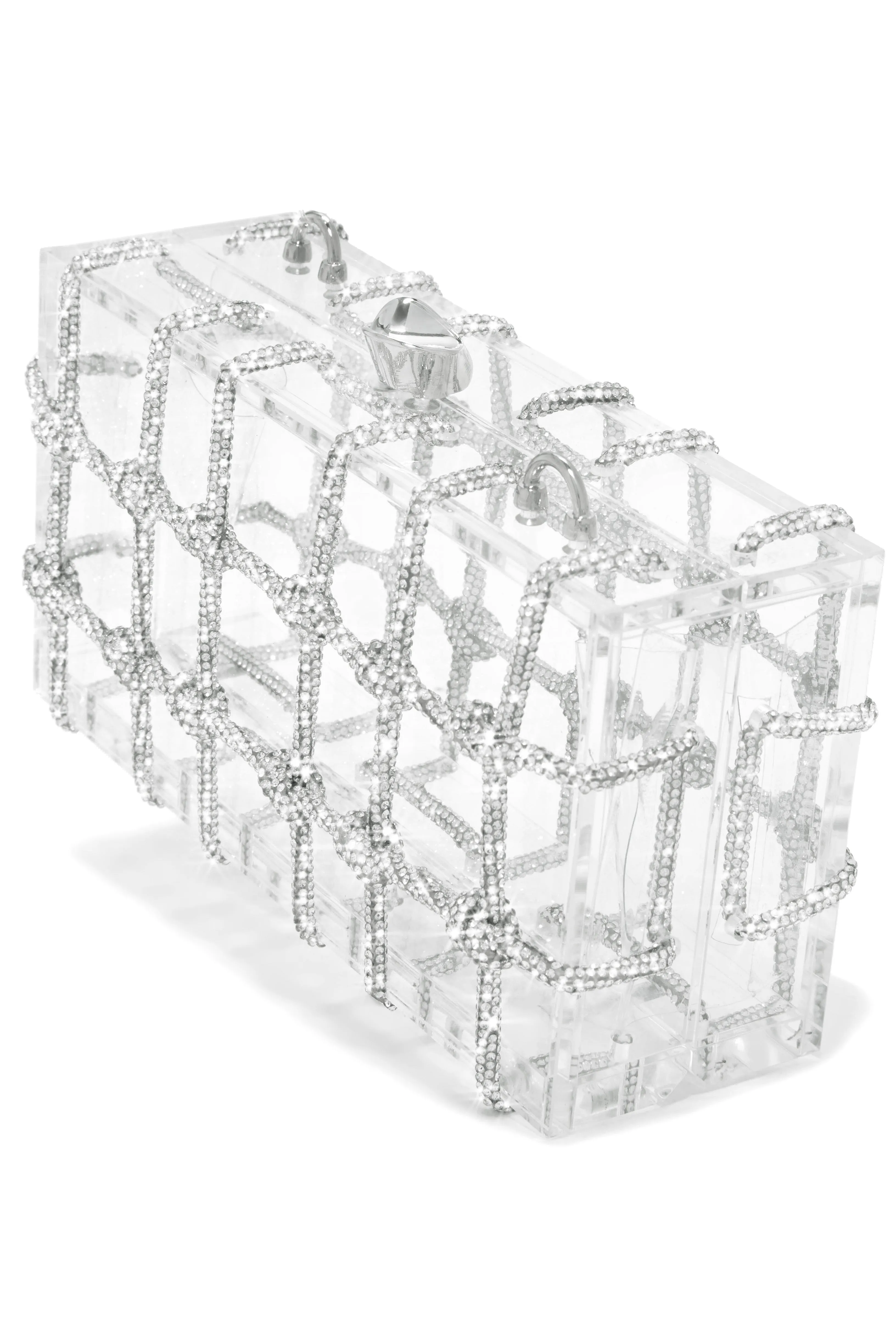 Forever Perfect Embellished Caged Clear Bag - Silver