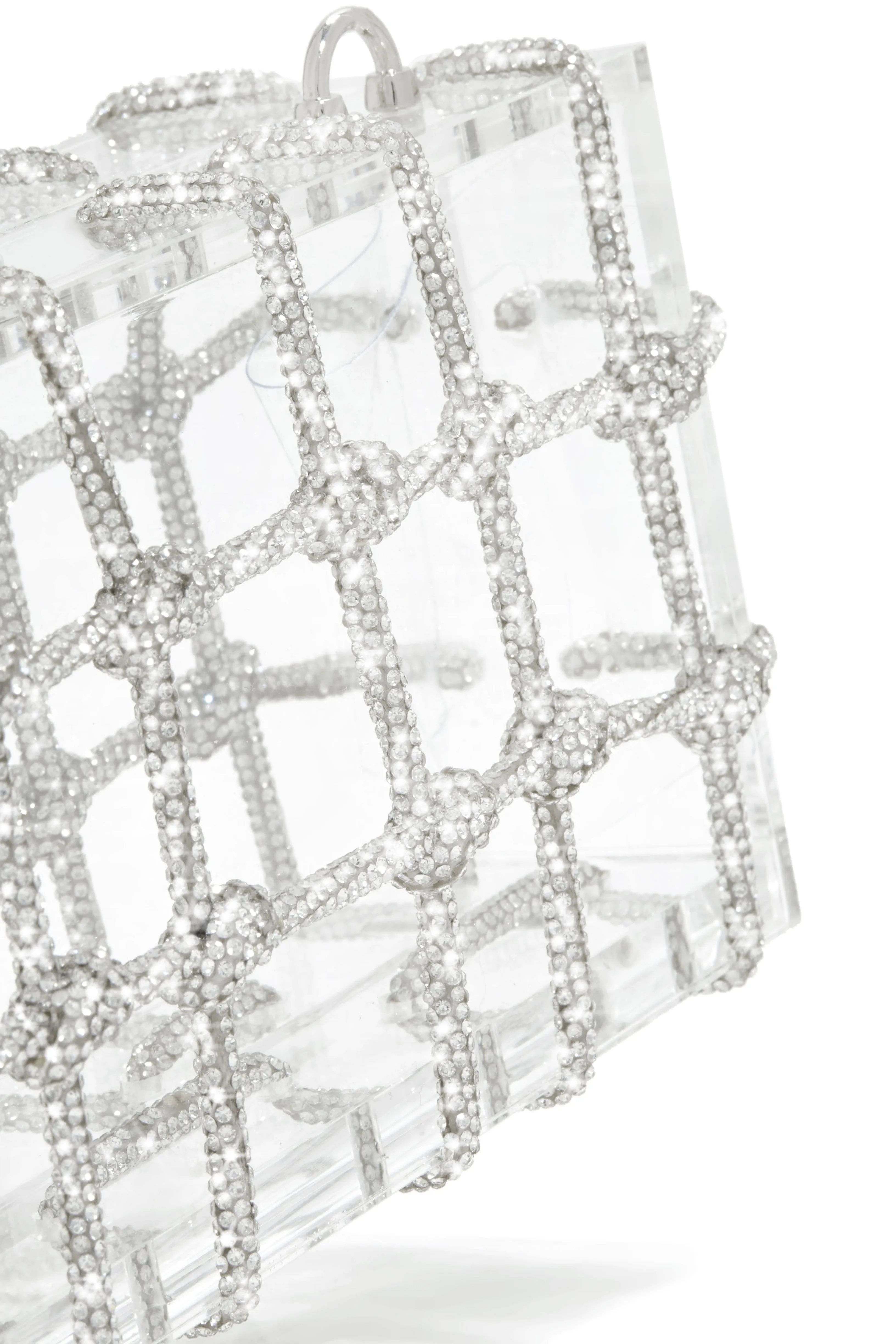 Forever Perfect Embellished Caged Clear Bag - Silver