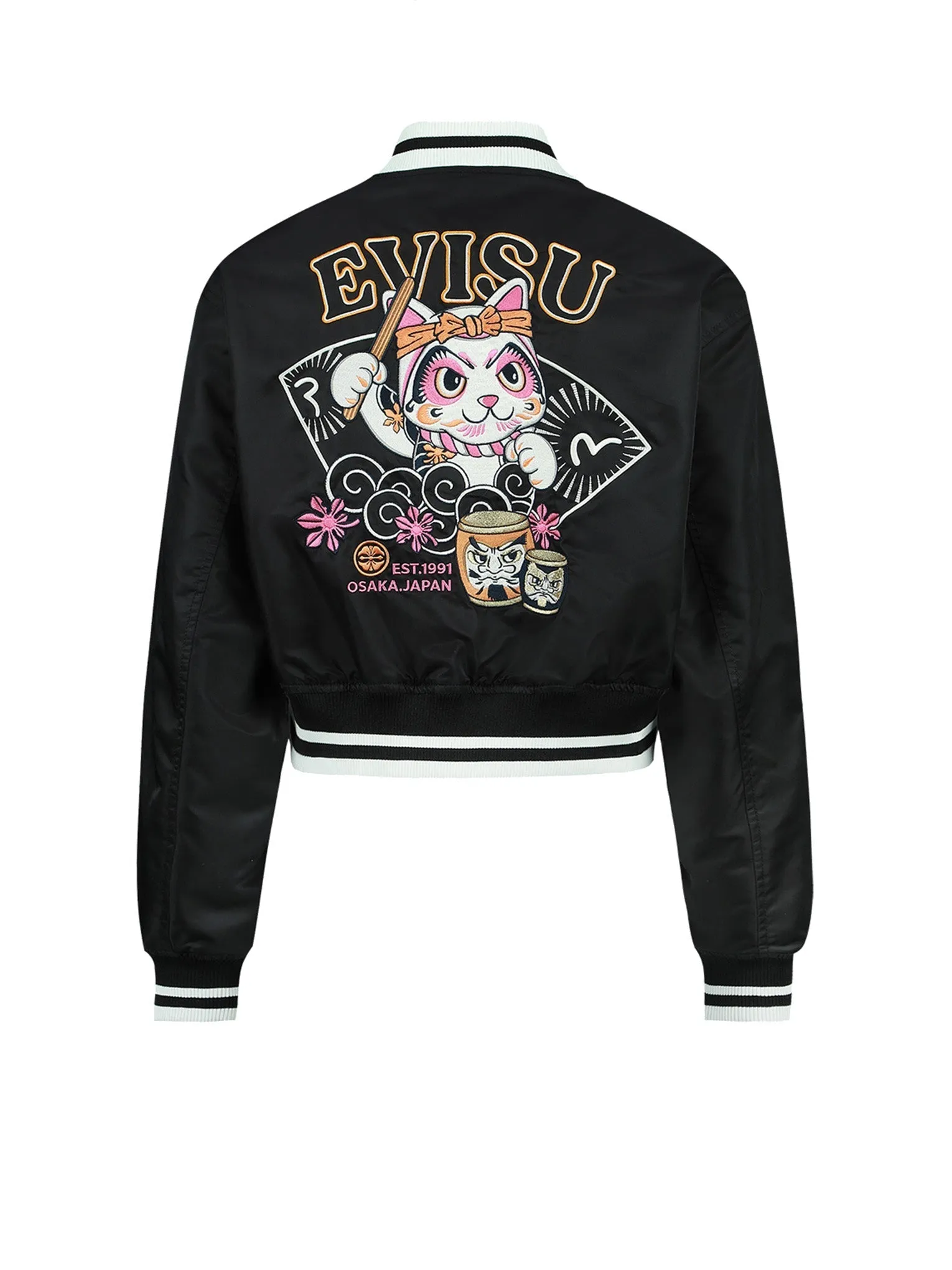 Fortune Cat Drumming Appliqué Souvenir Jacket