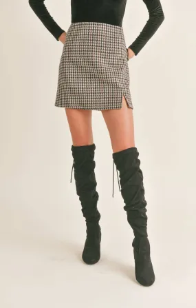 Fran Houndstooth Mini Skirt With Slit