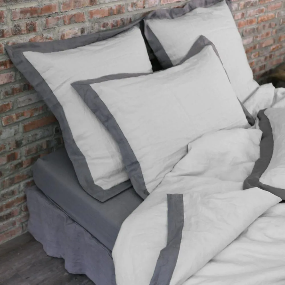 French color Border Linen Duvet Cover