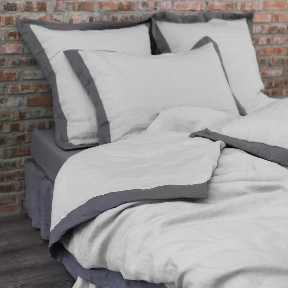 French color Border Linen Duvet Cover