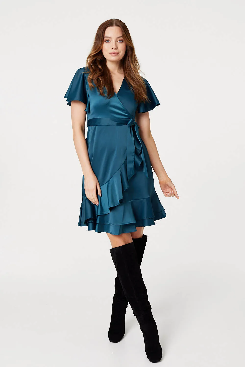 Frill Detail Short Wrap Dress