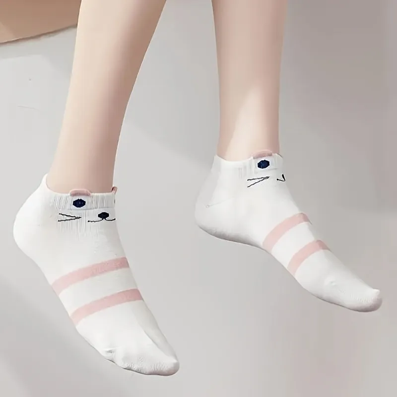 Fun Cat Print Liner Socks Comfy Breathable NonSlip for Teens