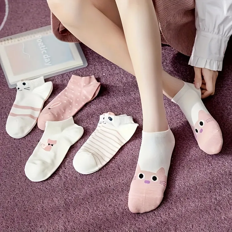 Fun Cat Print Liner Socks Comfy Breathable NonSlip for Teens